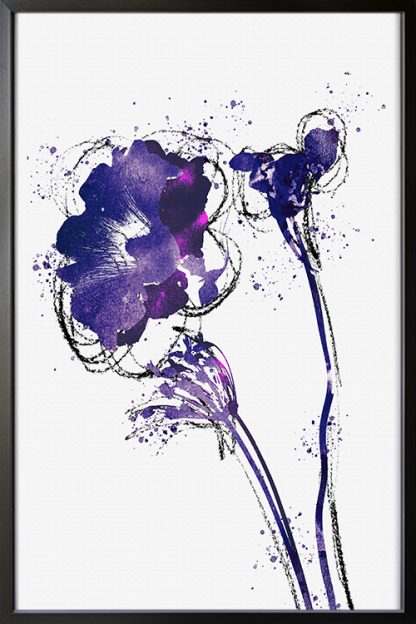 Floral Purple Hibicus Poster in Black frame