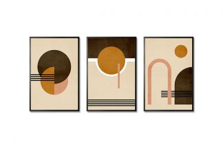 Circle, Arc and Four Lines Trio Poster Bundle in Black Frame