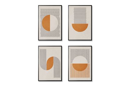 Graphical Lines and Circles Set Poster Bundle in Black Frame
