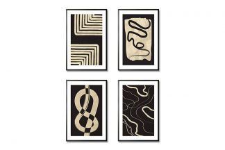 Black and Beige Art Reverse Set Poster Bundle in Black Frame