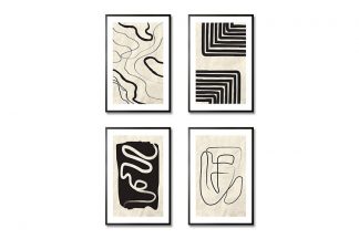 Black and Beige Art Set Poster Bundle in Black Frame