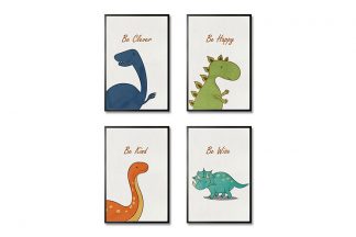 Dino Set Poster Bundle in Black Frame