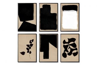 Mid Century Art Shape Black Prints Collection Poster Bundle in Black Frame