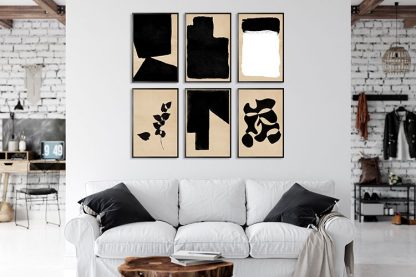 Mid Century Art Shape Black Prints Collection Poster Bundle in Interior