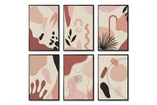 Shade of Pink Art Shapes Collection Poster Bundle in Black Frame