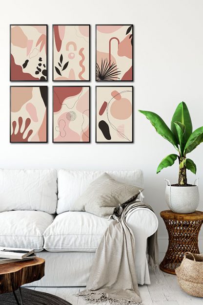 Shade of Pink Art Shapes Collection Poster Bundle in Interior