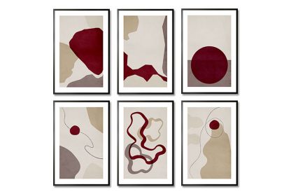 Textured Maroon Collection Poster Bundle in Black Frame