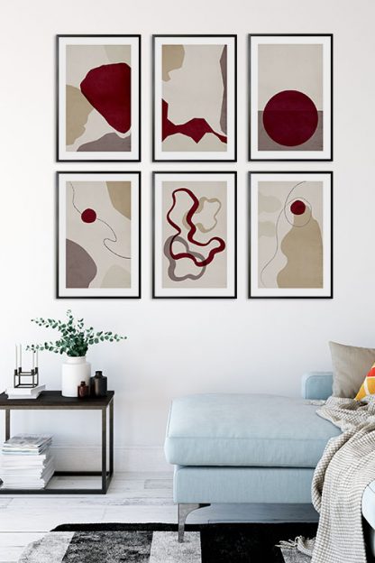 Textured Maroon Collection Poster Bundle in Interior