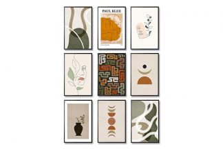 Nuetral Tone Illustrations Collection Poster Bundle in Black Frame