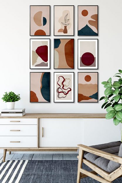 Gallery Wall art set Textured Red and Orange Collection Poster Bundle in Interior