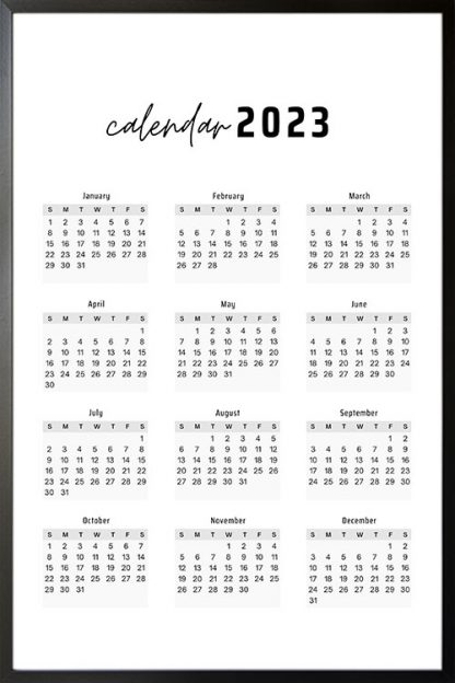 Calendar 2023 no2 poster in black frame