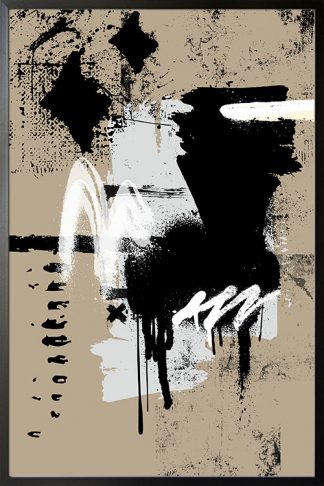 Black and white messy brush strokes poster with black frame