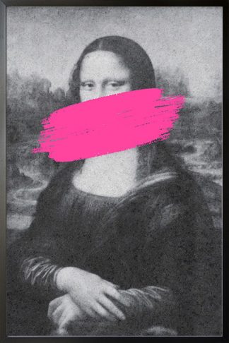 Mona lisa pink brush stoke poster with black frame