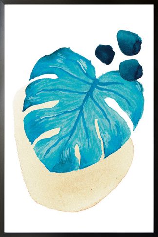 Abstracted Blue Leaf poster with black frame