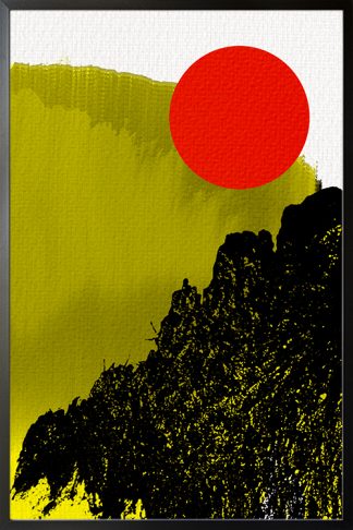 Black Gold Rising Sun poster in black frame