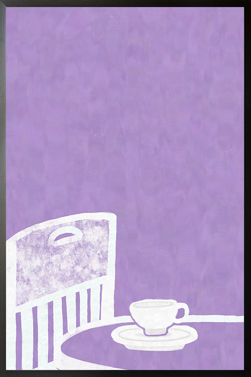 Pink Coffee and Chair Poster in black frame