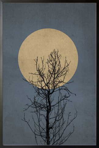 Gold moon at midnight No 4 poster with black frame