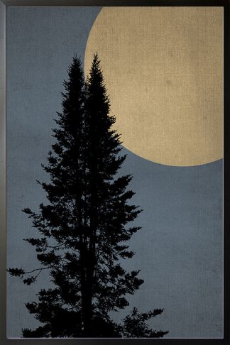 Gold moon at midnight No 5 poster with black frame