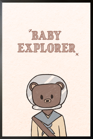 Baby Bear Poster in black frame