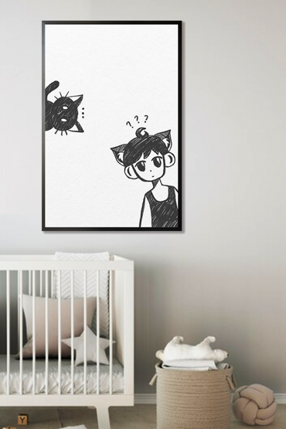Cat and Boy Poster in interior