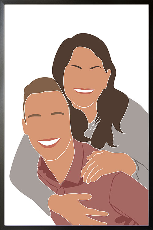 Personalized minimalist couple poster with black frame