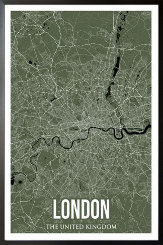 London Colored City Map Poster in black frame