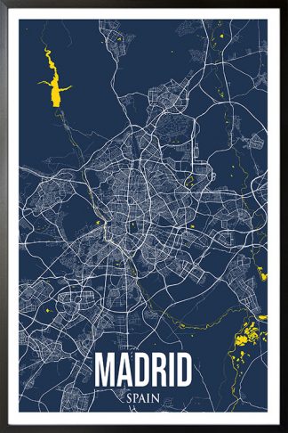 Madrid Colored City Map Poster in black frame