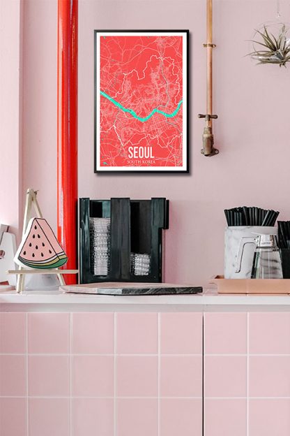 Seoul Colored City Map Poster in interior
