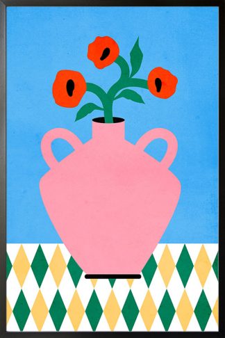 Artsy Flower Vase and Pattern no. 2 Poster in Black Frame