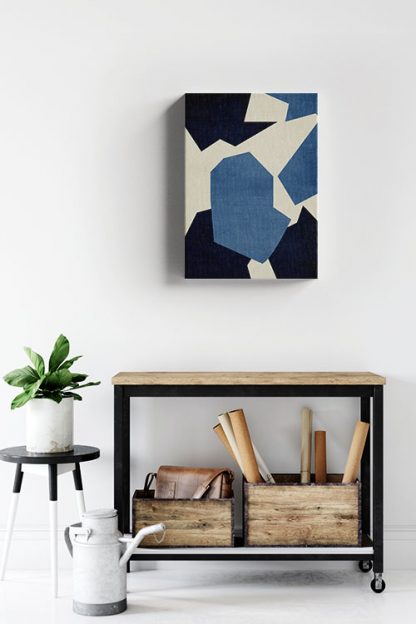 Dark blue shape abstract canvas in interior