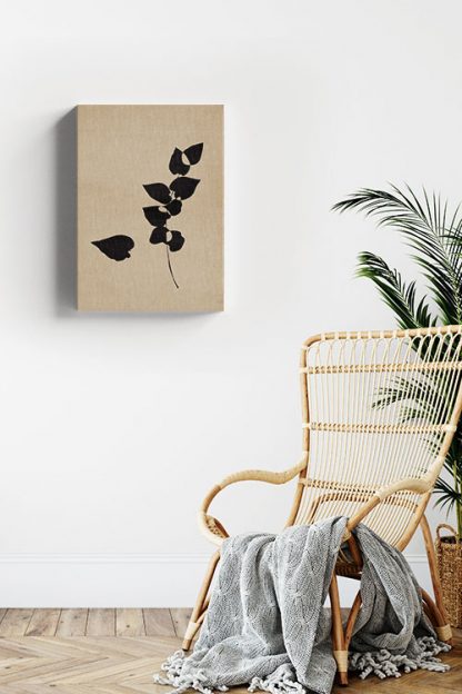 Mid Century art Black leaves canvas in interior