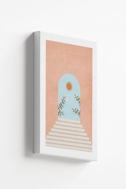 Window with a view of sun and leaves canvas