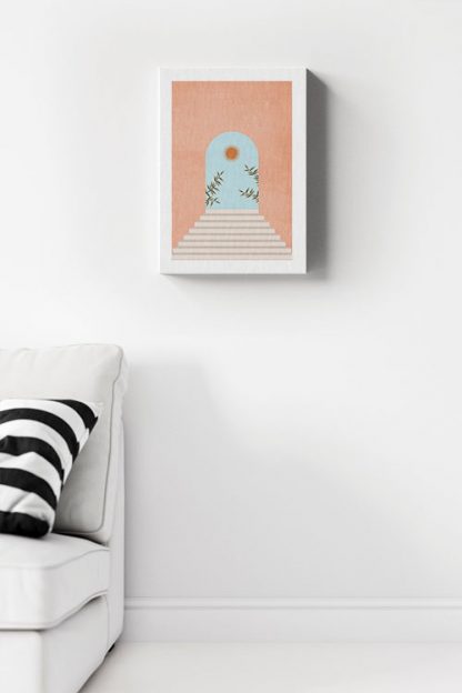 Window with a view of sun and leaves canvas in interior