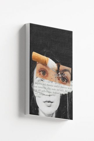 Face and torn page with cigarette canvas