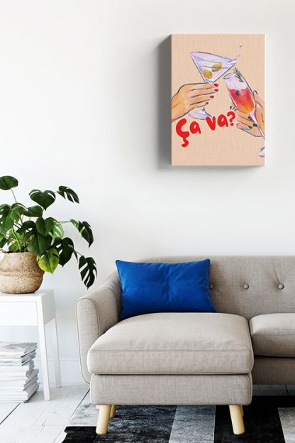 Speak French Ca Va illustration canvas in a living room wall