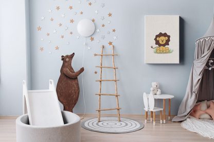 Cute lion on grass Canvas in interior