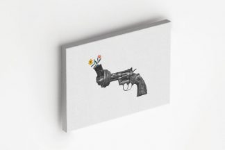 Non violence gun sculpture with flower canvas