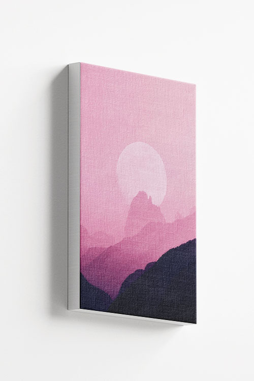 Pink sky, moon and mountain canvas