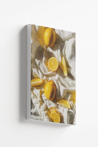 Lemon on white sheet canvas