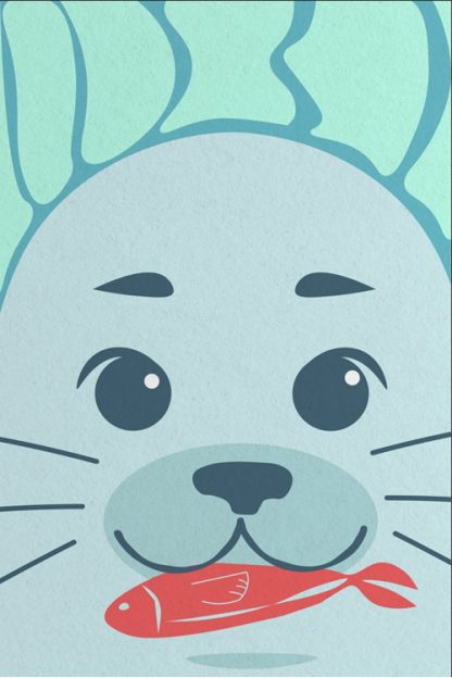 Cute Seal Eating Fish Poster