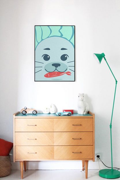 Cute Seal Eating Fish Poster
