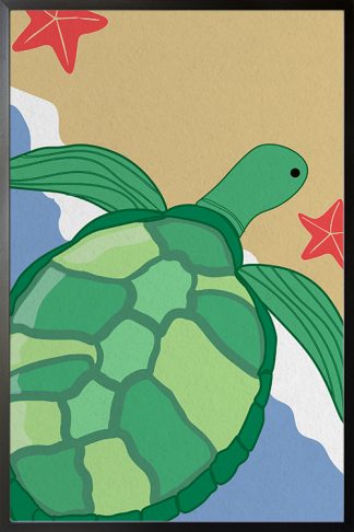 Cute Turtle on Seashore Poster