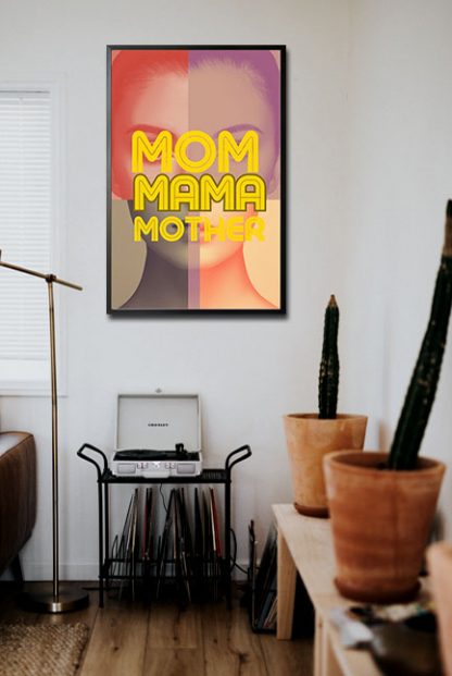 Mother in different color filter poster in interior