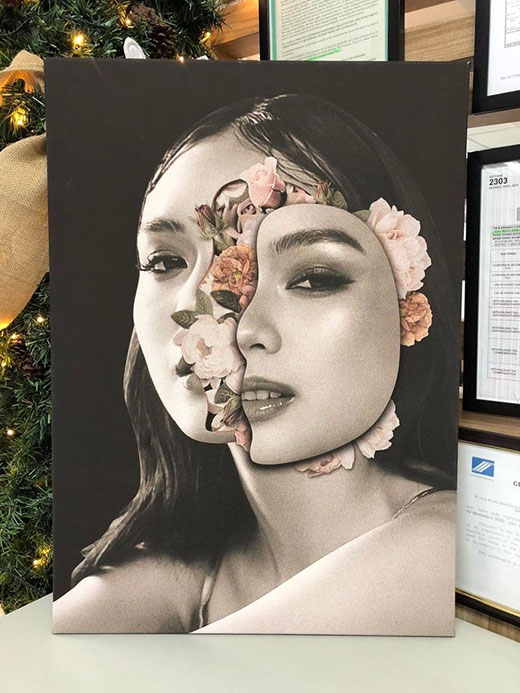 Francine Diaz on personalized canvas print on a black background.