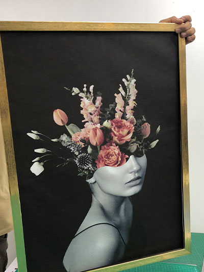 Flowers and a woman on a black background