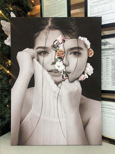 A woman and a bunch of flowers on a personalized canvas print