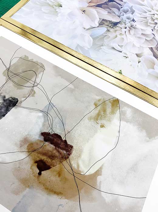 Abstract paint and lines on a canvas print