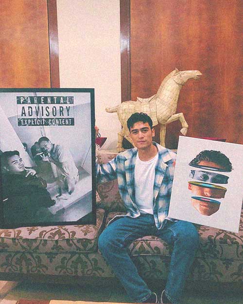 Actor Marco Gallo with personalized poster and a Chopped Vinyl Poster art print