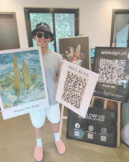 Actor Kokoy de Santos with the trendy and affordable art prints by the classic artists like Paul Klee and Vincent Van Gogh