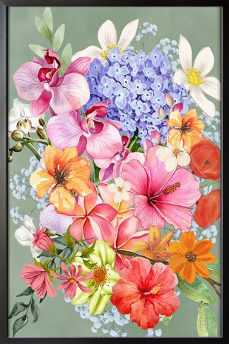 Watercolor Flowers Poster in black frame